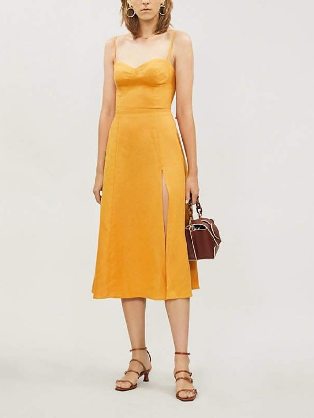 NWOT REFORMATION Nebraska 100% Linen Corset Bustier Midi Dress 6 Mustard Yellow
